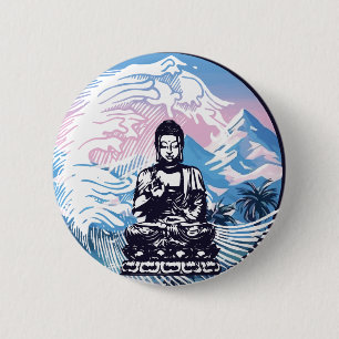 Buddha Tropical Mountain Wave 6 Cm Round Badge