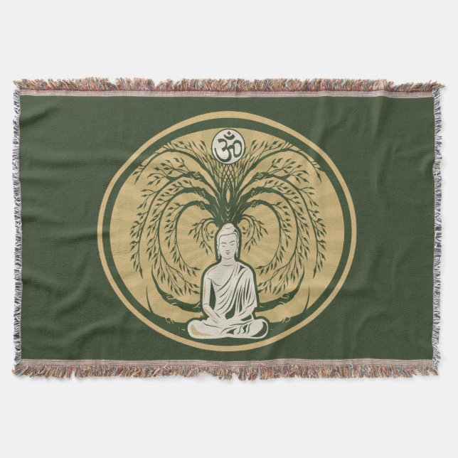 Buddha Under the Bodhi Tree Throw Blanket (Front)