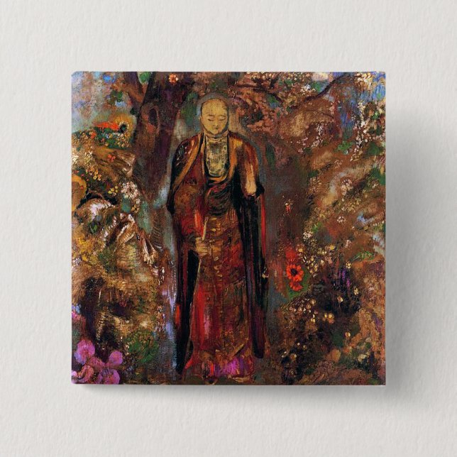 Buddha Walking Among the Flowers 15 Cm Square Badge (Front)