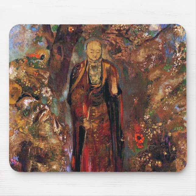 Buddha Walking Among the Flowers Mouse Mat (Front)