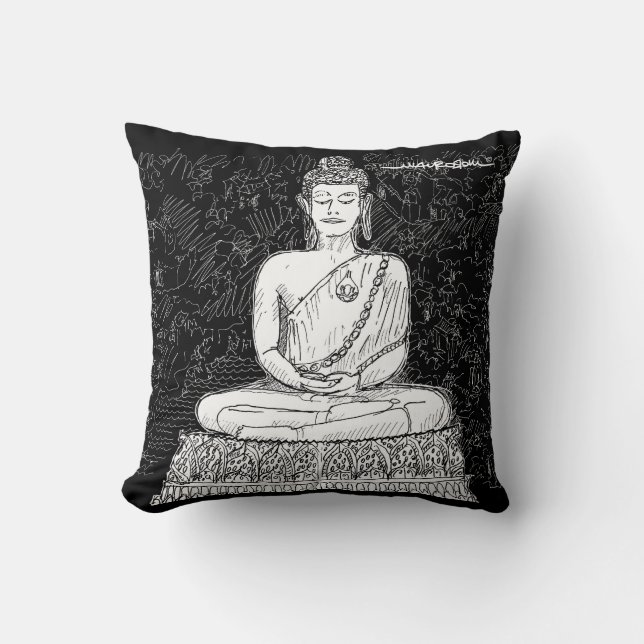 Buddha Wat Pho Temple Bangkok Thailand B&W Cushion (Front)