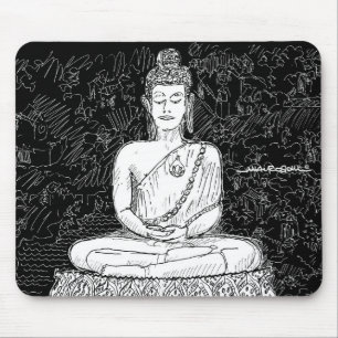 Buddha Wat Pho Temple Bangkok Thailand B&W Mouse Mat