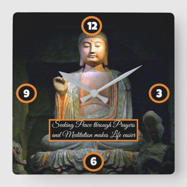 Buddha wisdom square wall clock (Front)