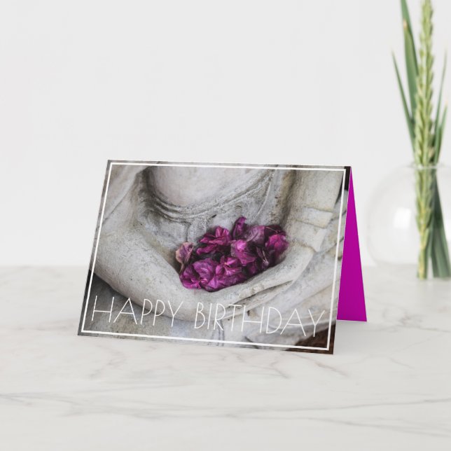 BUDDHA WITH FLOWERS HAPPY BIRTHDAY GREETING CARD (Front)
