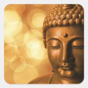 Buddha with Golden Bokeh Background Square Sticker