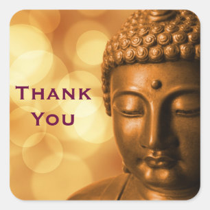 Buddha with Golden Bokeh Background Thank You Square Sticker