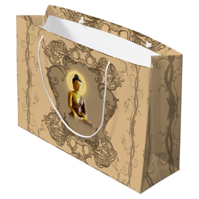 Buddha with mystical light  and floral elements large gift bag (Back Angled)