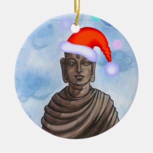 Buddha with Santa hat II Ceramic Tree Decoration
