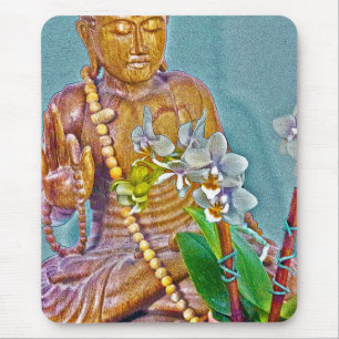 Buddha with White Orchids Mouse Mat
