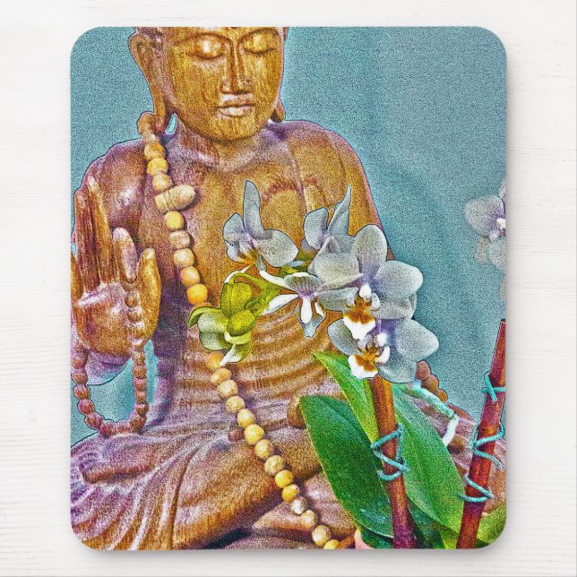 Buddha with White Orchids Mouse Mat (Front)
