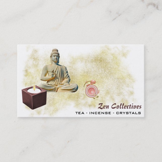 *~* Buddha Zen Candle Tea Lotus Gold Business Card (Front)