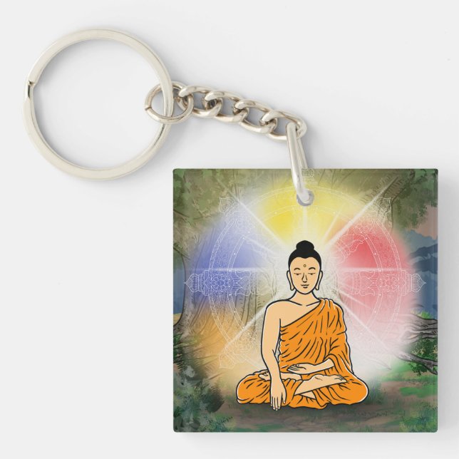 Buddha's Enlightenment & Dharma Wheel Keychain (Front)