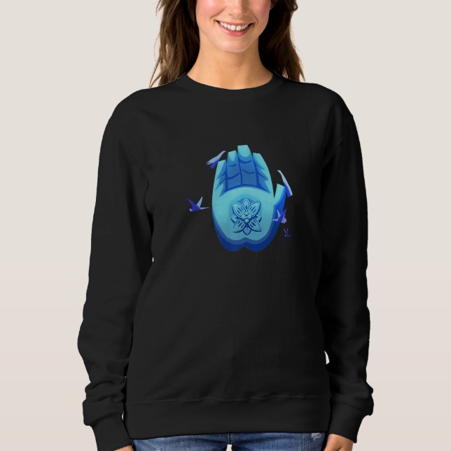 Buddha's Hand And Lotus Stylised Geometric Design Sweatshirt (Front)