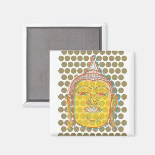 Buddha's Head Offset Print Lines Modern Pop Dots Magnet