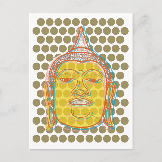 Buddha's Head Yellow Face Offset Modern Pop Dots Postcard (Front)