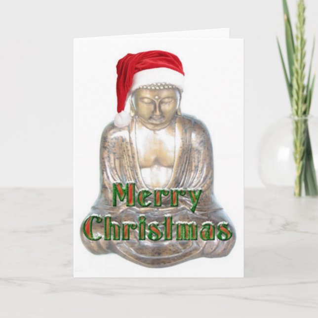 Buddhism - Buddha - Merry Christmas Hat Holiday Card (Front)