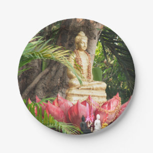 buddhism, buddha, statue, religion, golden, asia, paper plate