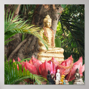 buddhism, buddha, statue, religion, golden, asia, poster