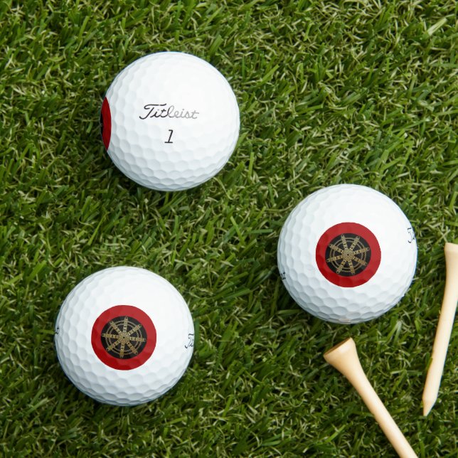 Buddhism Golden Dharma Wheel  Golf Balls (Insitu Grass)