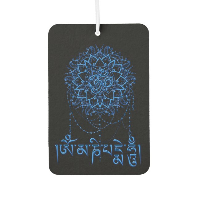 Buddhism Mani Mantra In Blue With Mandala Car Air Freshener (Front)