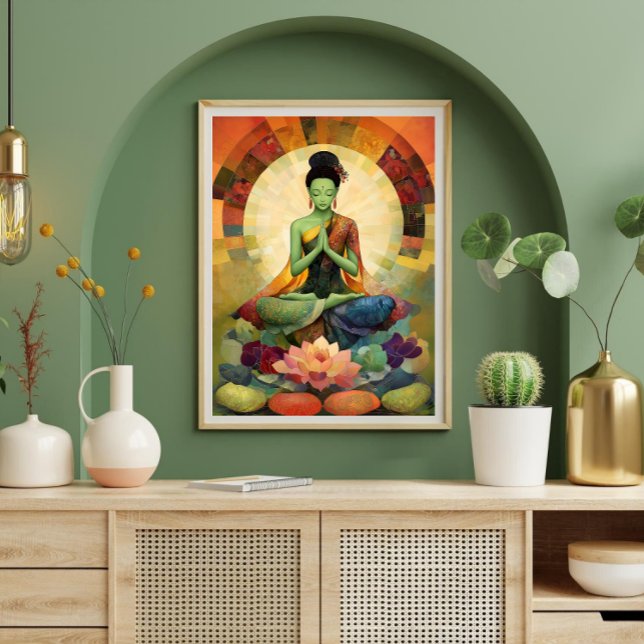 Buddhist Goddess Green Tara Floral Painting Zen Poster (Creator Uploaded)