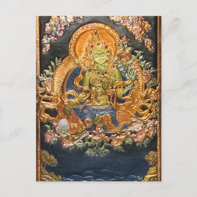 BUDDHIST GODDESS GREEN TARA METALLIC INLAY POSTCARD (Front)
