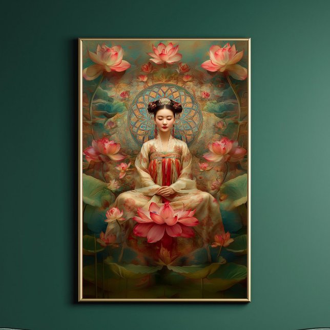 Buddhist Goddess Quan Yin Pink Lotus Painting Art  Poster (Creator Uploaded)