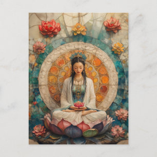 Buddhist Goddess Quan Yin Portrait Painting Art Postcard