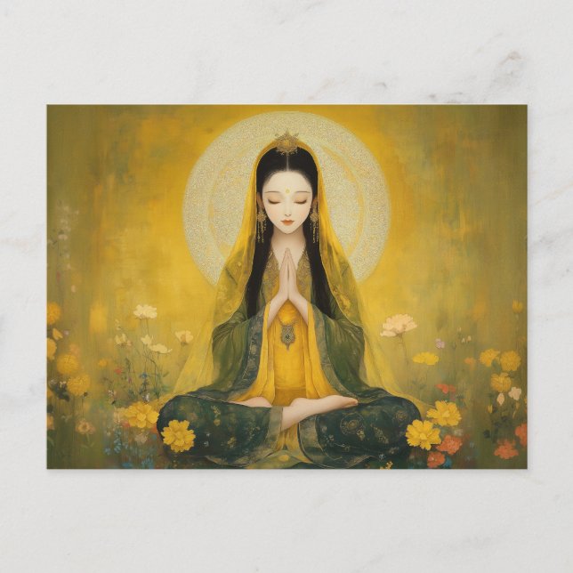 Buddhist Goddess Yellow Tara Golden Portrait Art Postcard (Front)