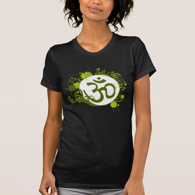 Buddhist Green Floral Om T-Shirt (Front)