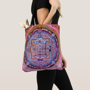 Buddhist Kalachakra Sera Mandala in Pink Tote Bag