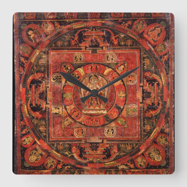 Buddhist Mandala of Compassion Square Wall Clock (Front)