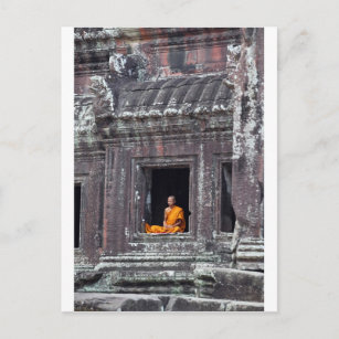 Buddhist monk meditating Angkor Wat Postcard