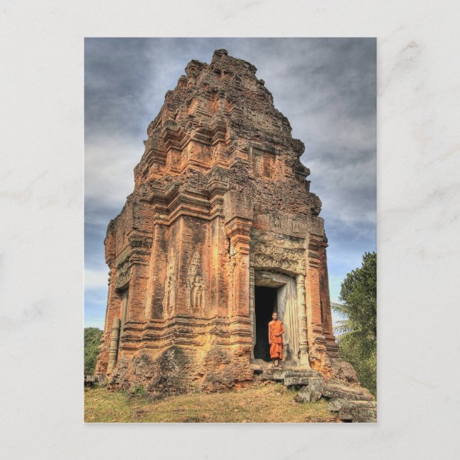 Buddhist monk standing in doorway of temple postcard (Front)