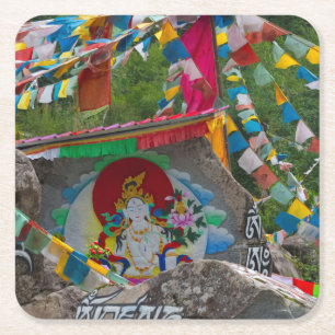 Buddhist Painting on Rocks Square Paper Coaster