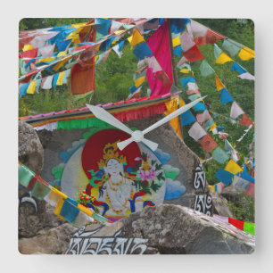 Buddhist Painting on Rocks Square Wall Clock