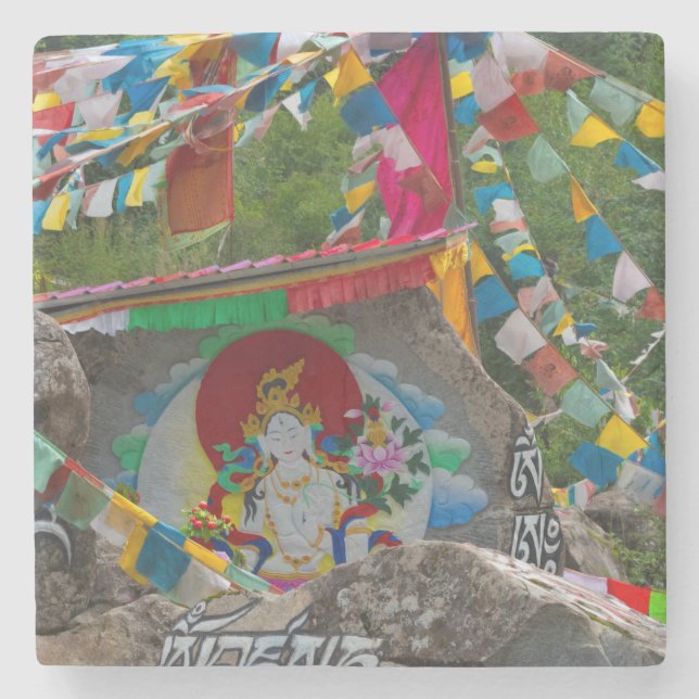 Buddhist Painting on Rocks Stone Coaster (Front)