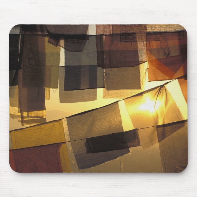 Buddhist prayer flags in the sunset, mouse mat (Front)