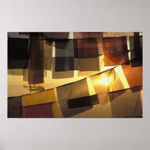 Buddhist prayer flags in the sunset, poster