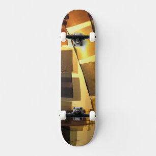 Buddhist prayer flags in the sunset, skateboard