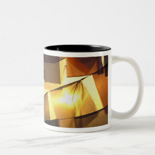 Buddhist prayer flags in the sunset, Two-Tone coffee mug