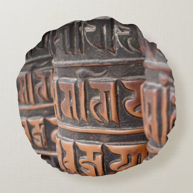 Buddhist prayer wheels round pillow (Back)