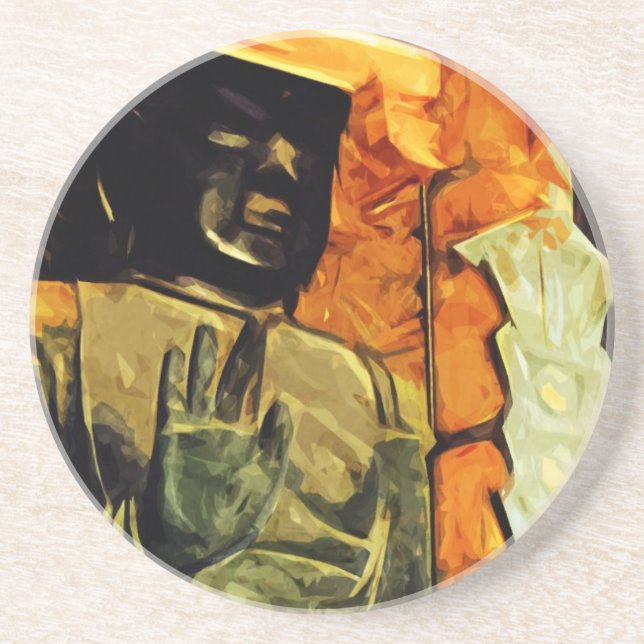 Buddhist Statue in Temple Abstract Impressionism Coaster (Front)