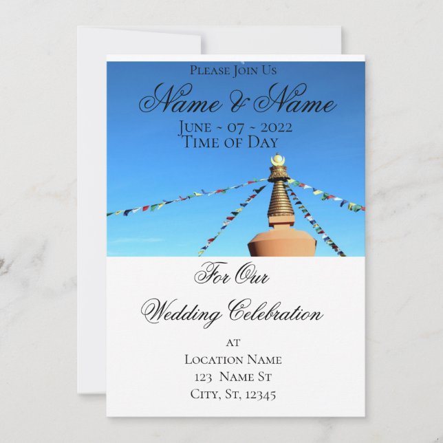 Buddhist stupa with prayer flags Thunder_Cove Invitation (Front)