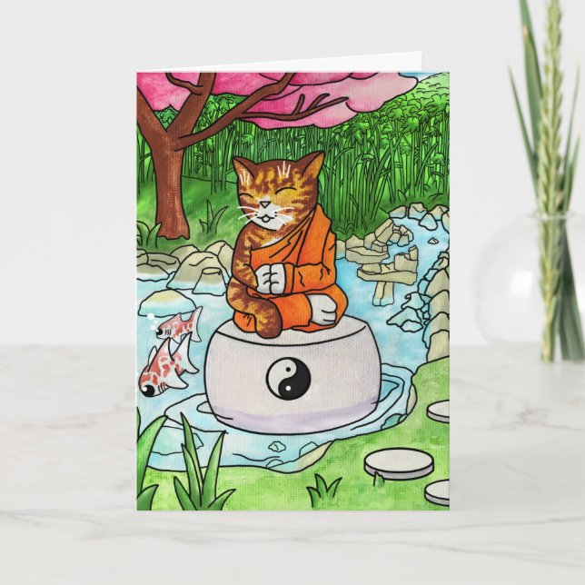 Buddhist Tabby Meditation Cat Card (Front)