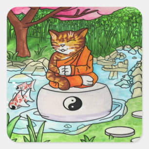 Buddhist Tabby Meditation Cat Square Sticker
