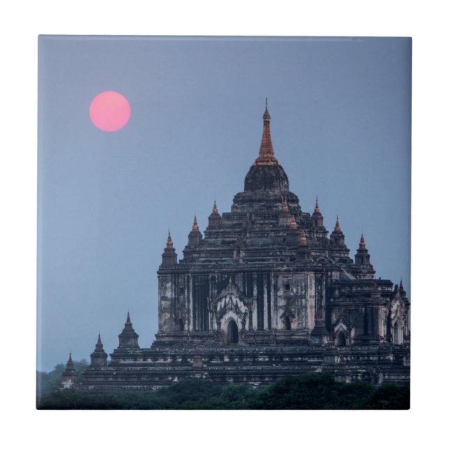 Buddhist Temple At Sunset Tile (Front)