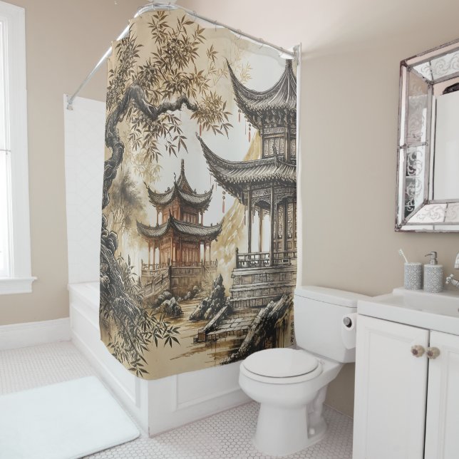  Buddhist Temple Shower Curtain (In Situ)