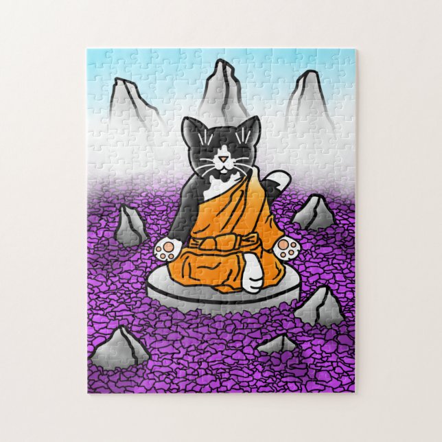 Buddhist Tuxedo Meditation Cat Jigsaw Puzzle (Vertical)