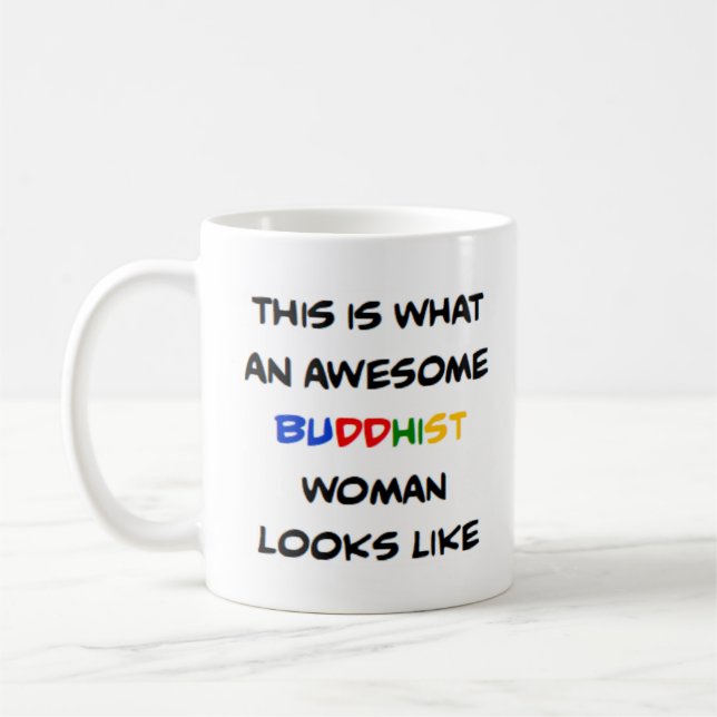buddhist woman, awesome coffee mug (Left)